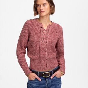NWT Womens Madewell Red Marled Ribbed Lace-Up Sweater Size Medium